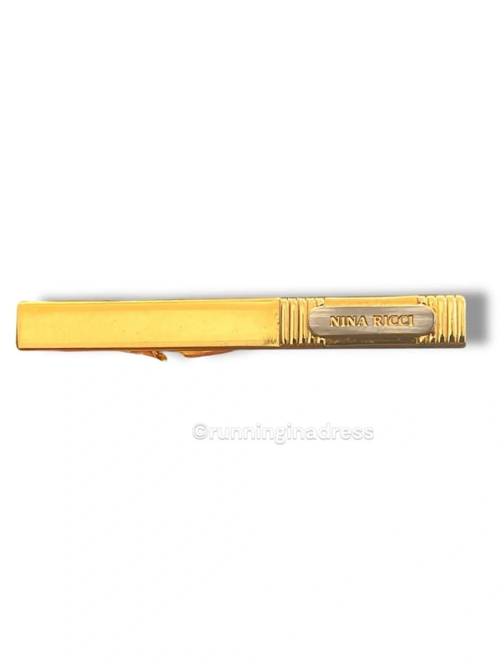 VTG Nina Ricci Paris Logo Two Tone Gold Silver Tie Clip Bar Germany Mens Jewelry